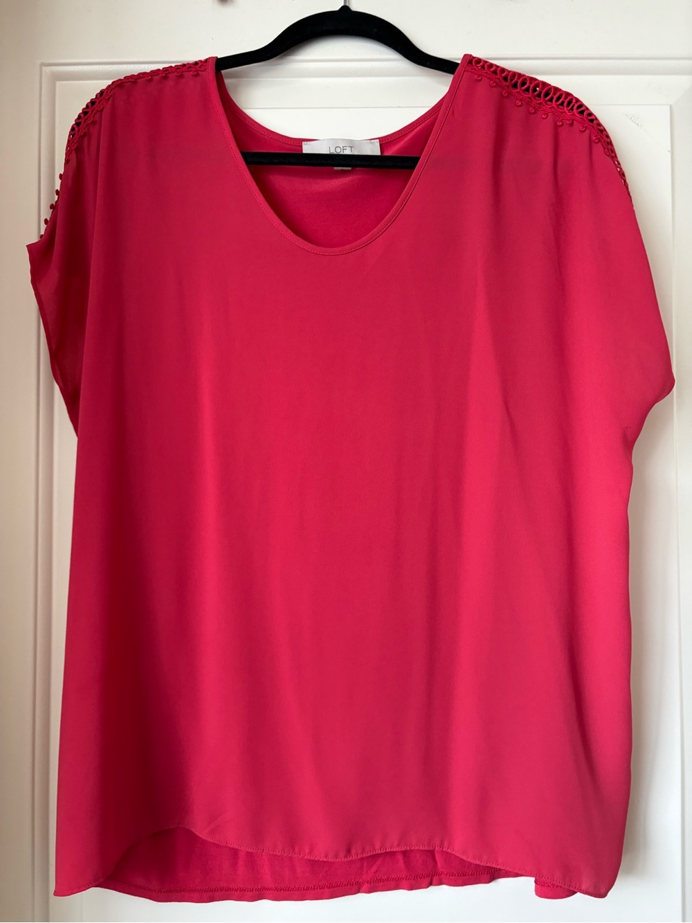 LOFT Red Crochet-Trim Blouse